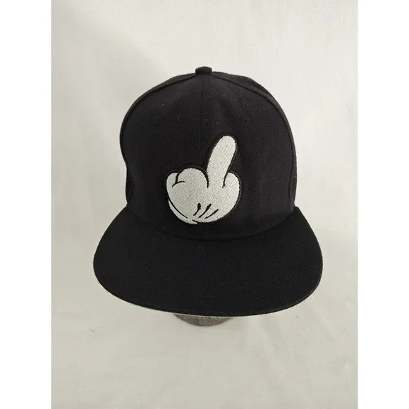 Dope Cartoon Middle Finger Black Cotton Snapback Hat Adult Adjustable RARE - Picture 1 of 8